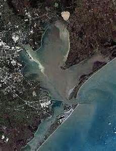 Aerial photo of Galveston Bay.