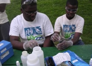 Groundwork Cincinnati Green Team tests water samples.
